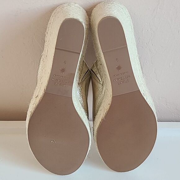 Stuart Weitzman Wonda Espadrille Gold Leather Wedge Sandal Size US 9 EU 39.5 - Picture 12 of 15